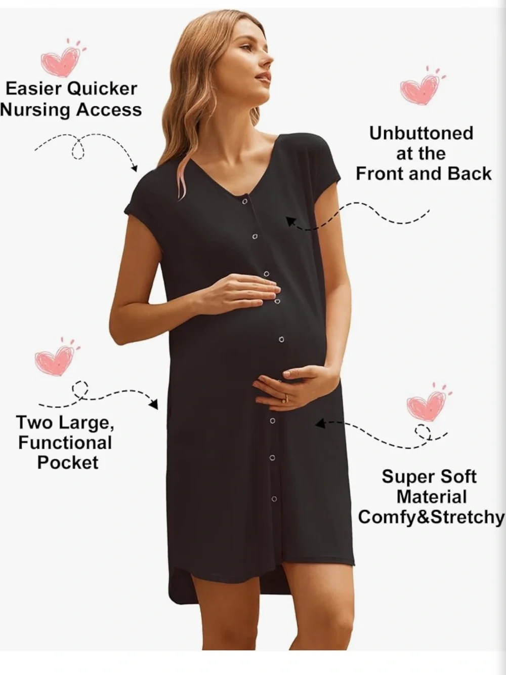 Ekouaer Labor/Delivery/Hospital Gown Nursing Nightgown Maternity Sleepwear